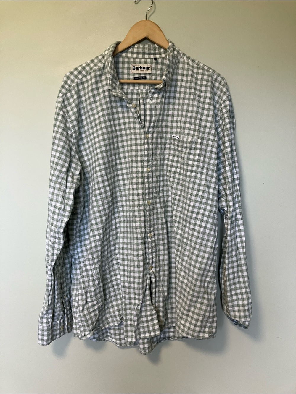 Barbour Light Green and White Gingham Button-Down Shirt